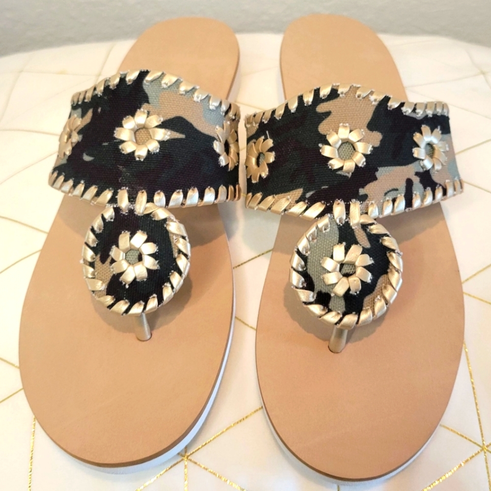 Jack Rogers Green camouflage Captiva sandals thong flip flops size 8 excellent